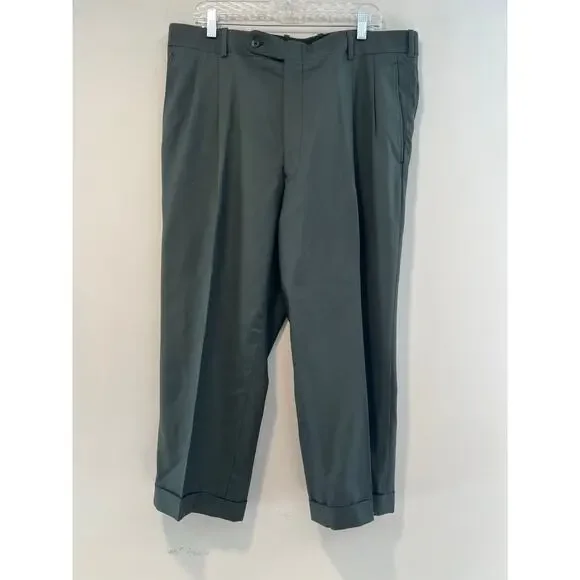 Holland & Sherry 2 Piece 3 Button Suit Dark Sage Green Pleated Pants 44 / 37 JL